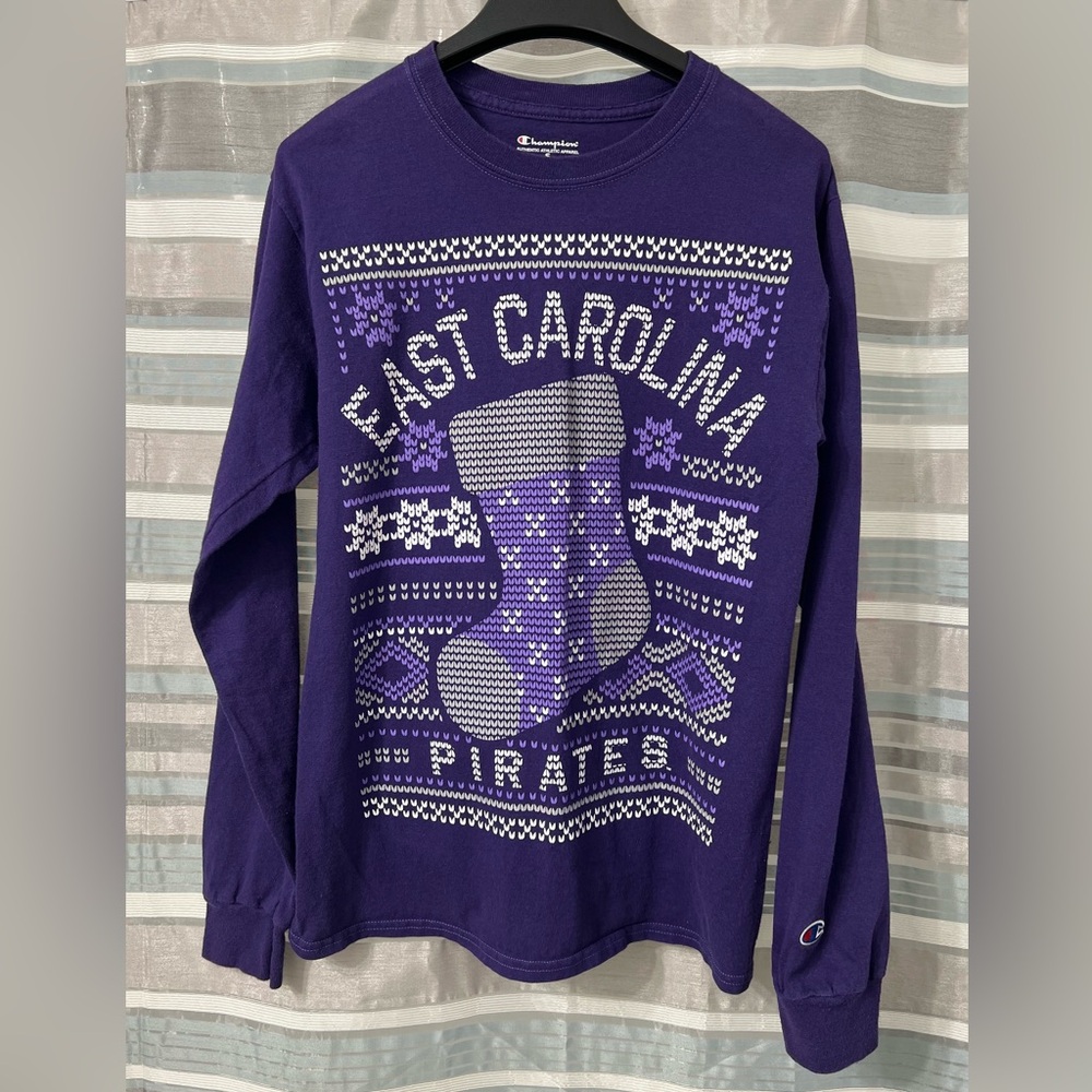 Champion East Carolina Pirates Christmas Stocking Purple Long Sleeve Shirt